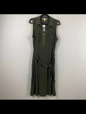 Michael Kors Olive Sleeveless Zip-Front Midi Dress